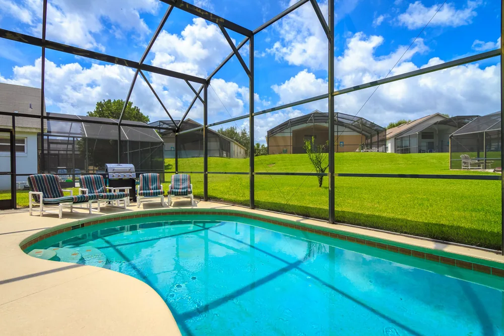 Screened pool terrace at a family home in Florida